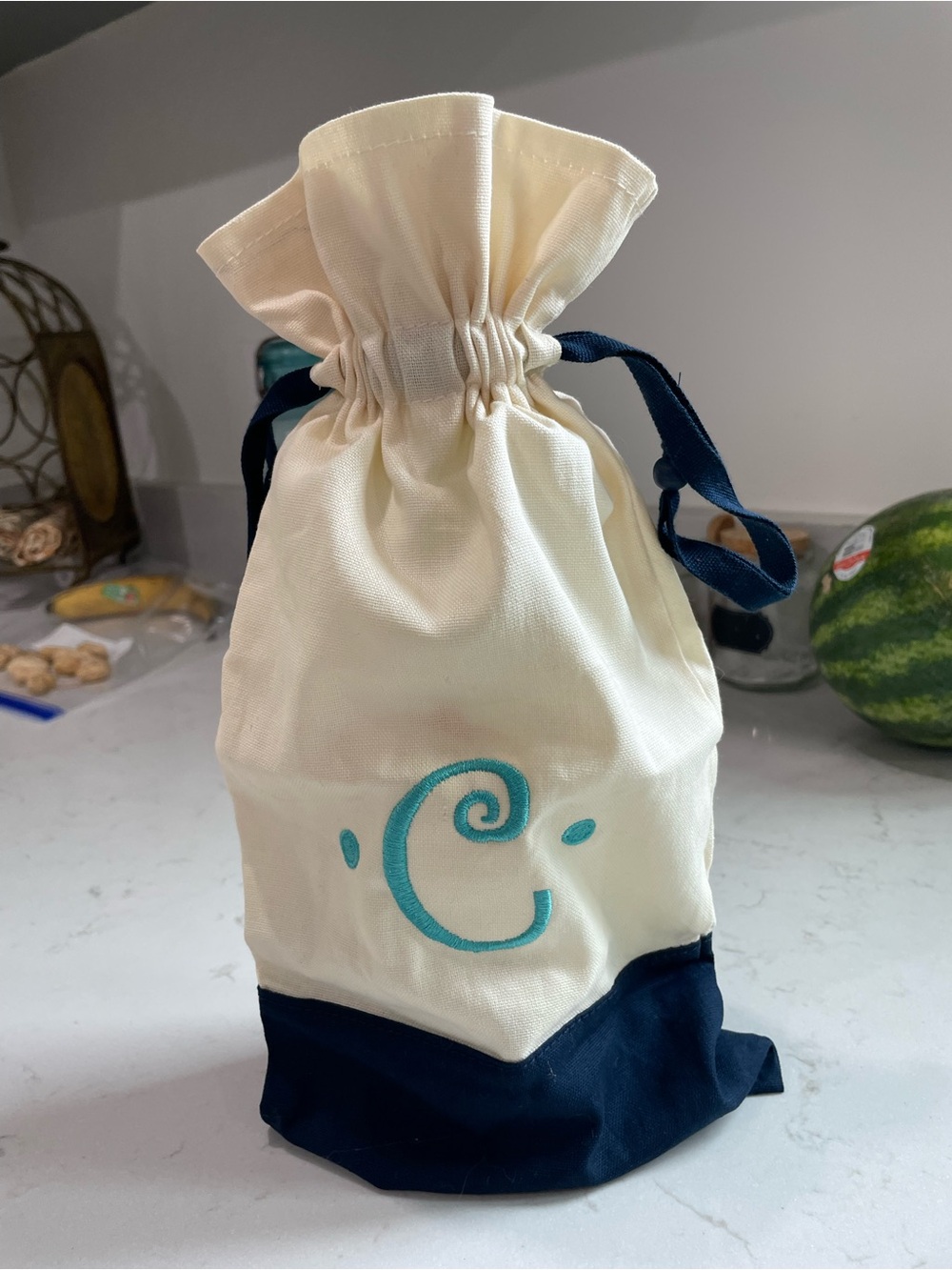 Monogrammed Drawstring Bag with Teal 'C' Embroidery thirty one
7”x15”